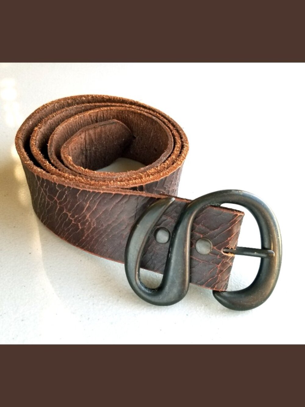 Vintage Bill Adler Brown Belt Sz 36 Distressed Pattern, S-Shaped Brass Buckle - Picture 3 of 16